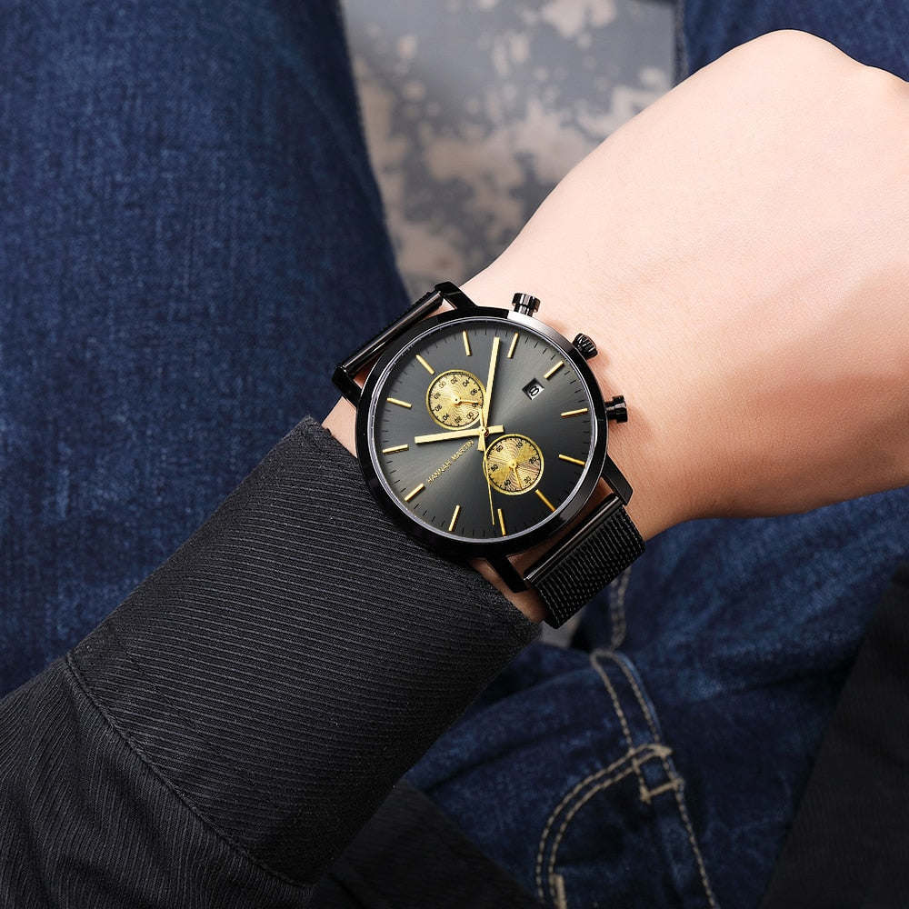 Luxury Fashion Mens Wristwatches Waterproof Male Multi-function Calendar Japanese Movement Quartz Stainless Steel Business Watch