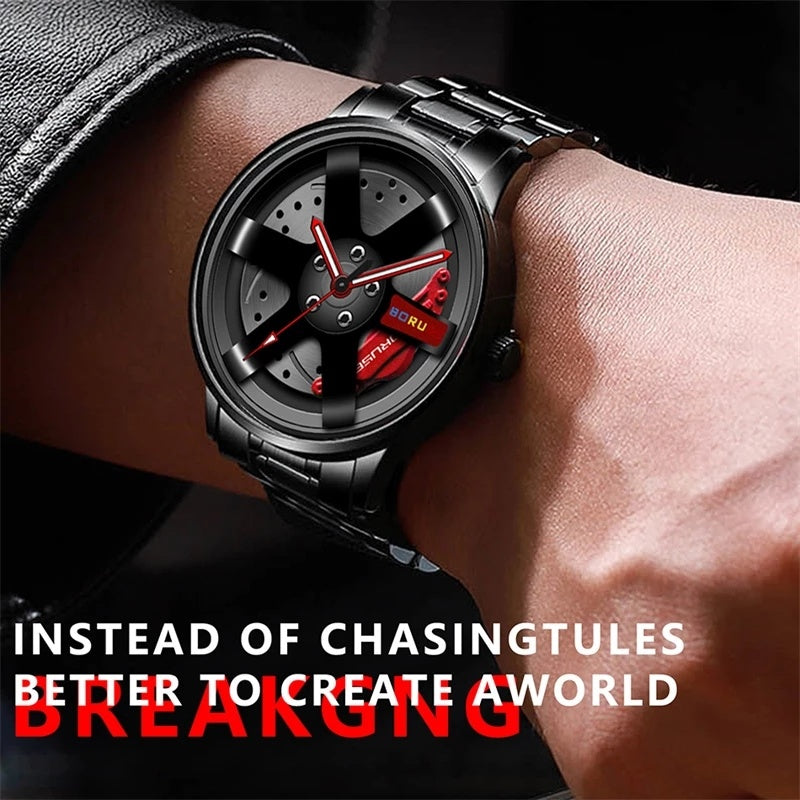 Fashion Luxury Mens Car Wheel Watches Man Business Stainless Steel Waterproof Watch for Men Casual Luminous Quartz Wristwatch