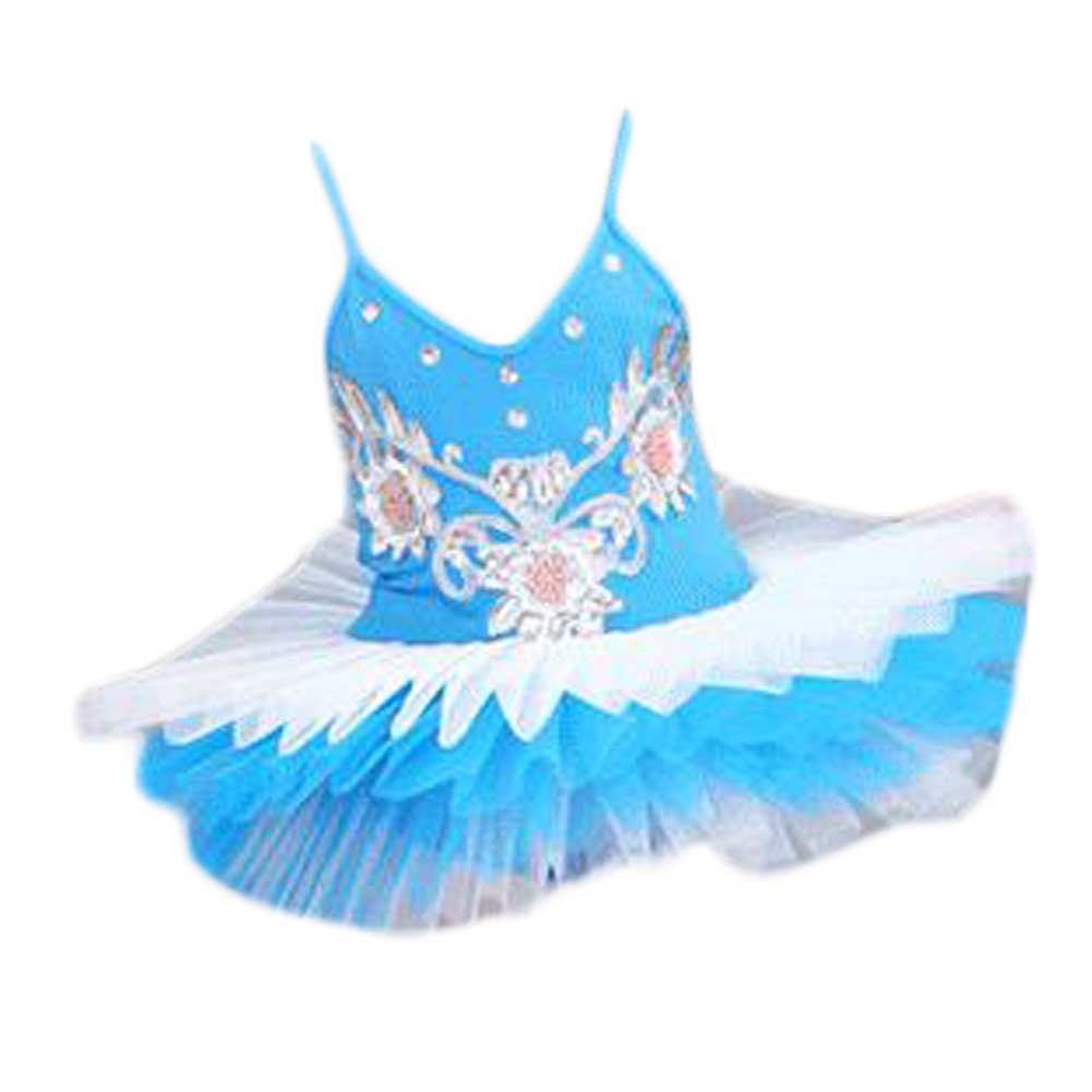 Girls Blue Ballet Dress Swan Costume Kids Ballet Dance Dress Flower Sequin Ballet Tutu Skirt