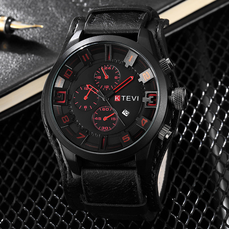 Luxury Mens Sports Watches Fashion Casual Business Quartz Watch Date Waterproof Black Leather Wristwatch Relogio Masculino