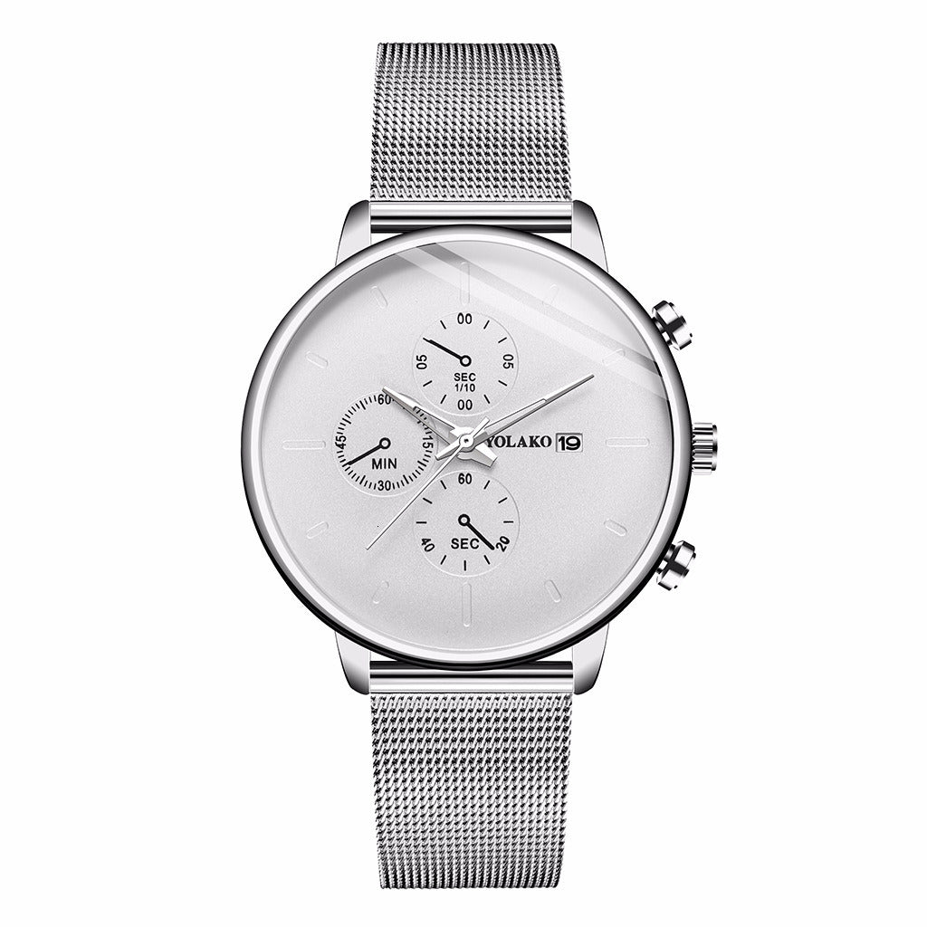 YOLAKO Brand Fashion Mens Watch Casual Calendar Wristwatch Alloy Mesh Belt Ultra-thin Mesh Belt Quartz Watches Chronograph hours