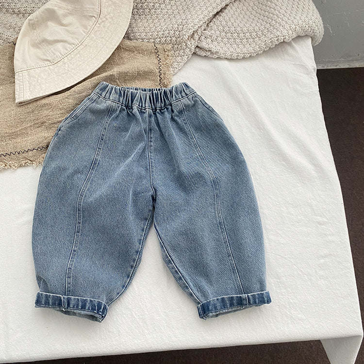 Baby Boy And Girl Light Blue Loose Vintage Style Jean Pants