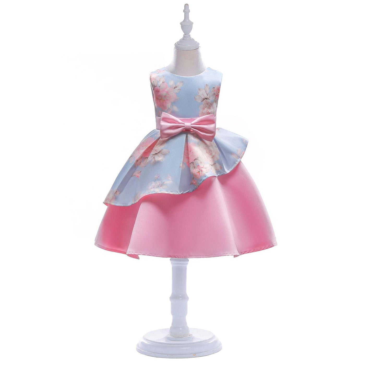 Baby Girl Floral Pattern Bow Tie Princess Tutu Dress Formal Dress