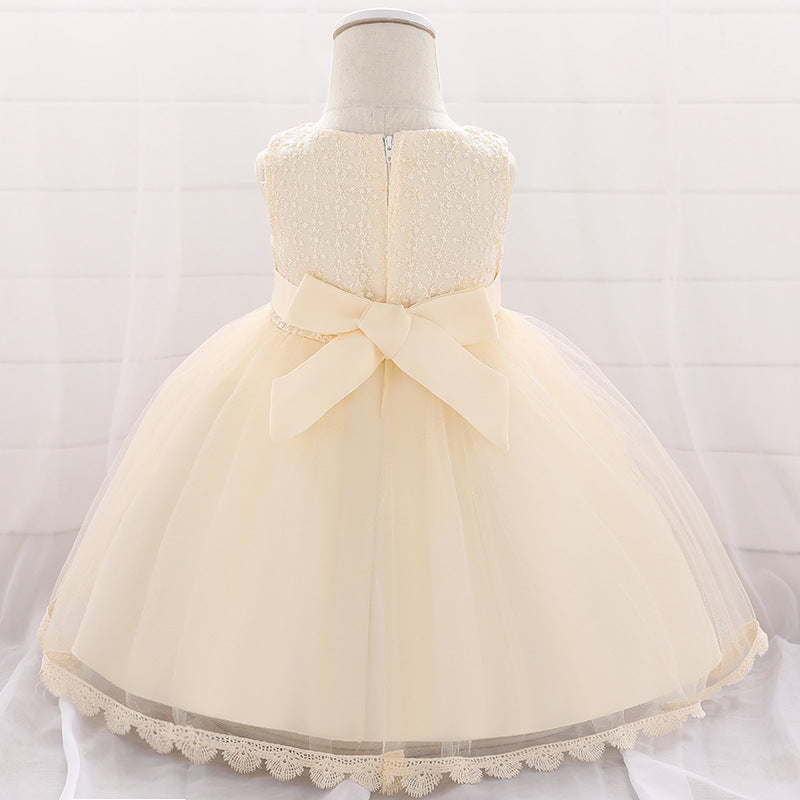 Baby Girl Floral Embroidered Pattern Full Moon Christening Sequins Tutu Dress