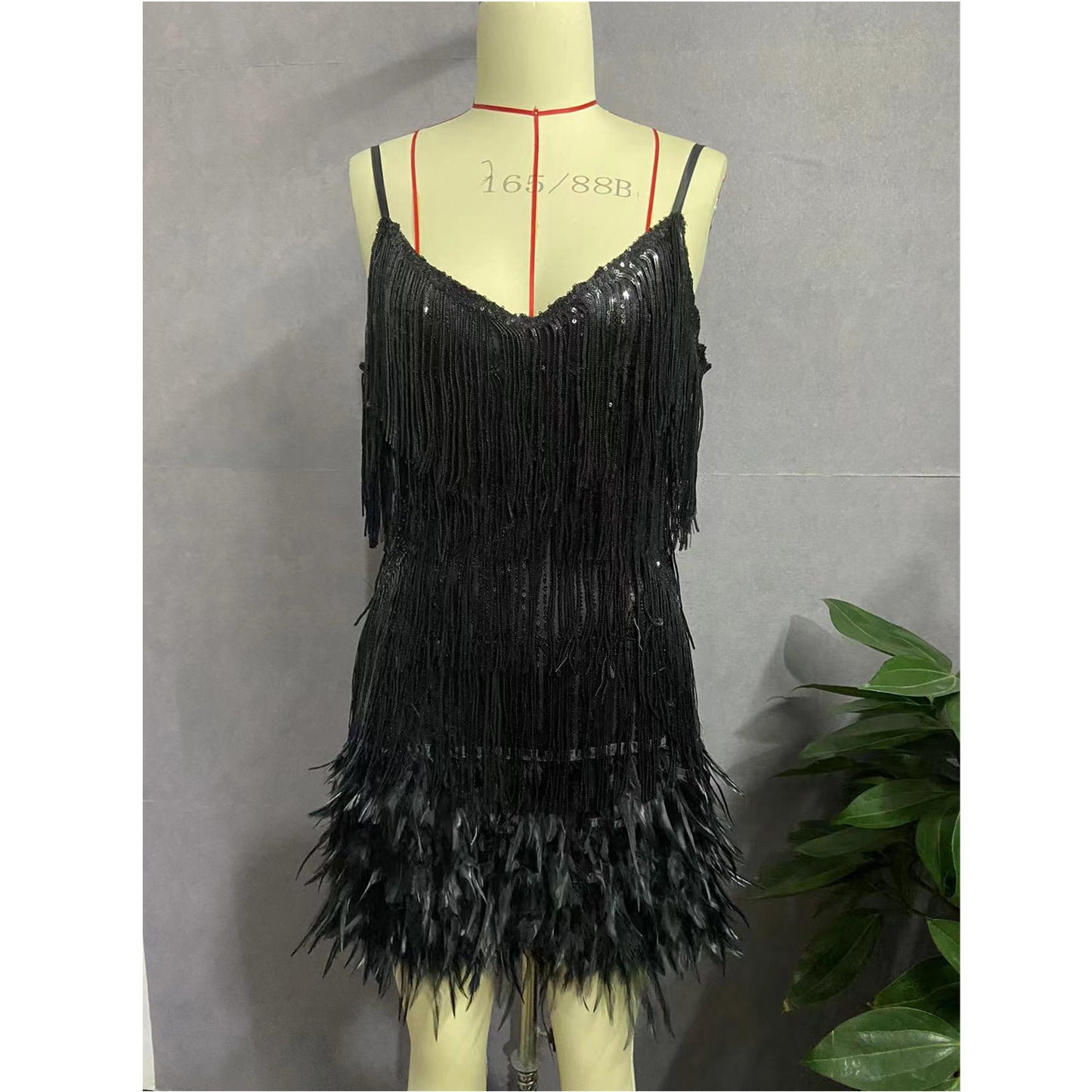 Summer Women Girl Mini Sling Evening Dress Fringed Dress Elegant Sexy Slim Fit Fashion Tassel Sequin Feather Stitching Short Skirt Back Zipper