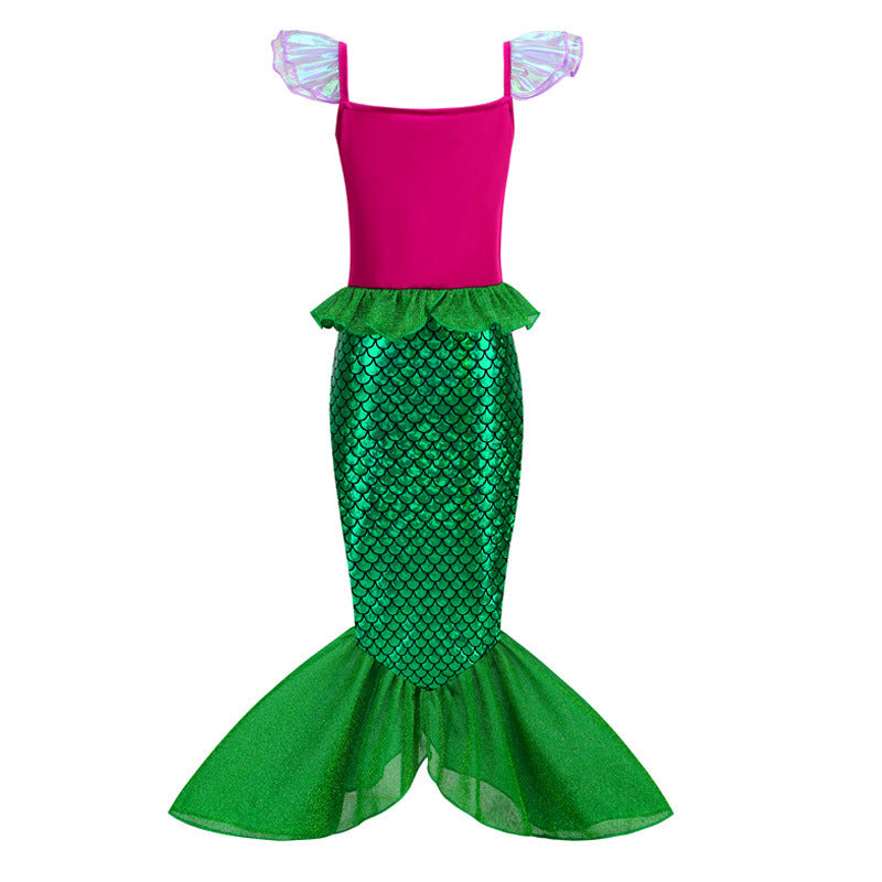 Little Girls Mermaid Costume Princess Dress up Pretend Play Halloween Cosplay Outfit