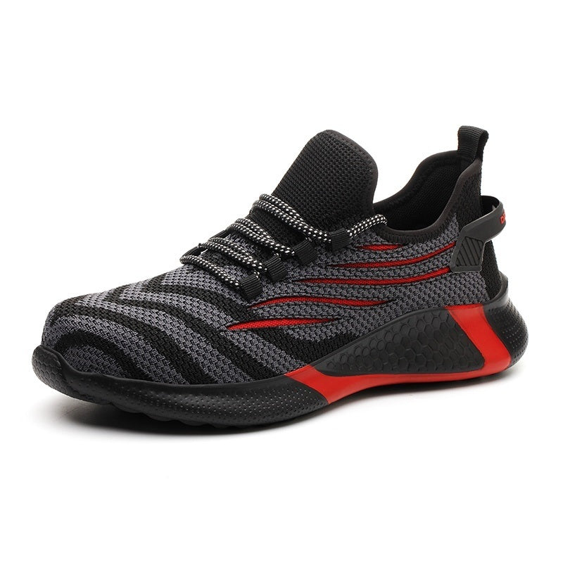 Male Safety Shoes Anti Smashing Anti Puncture Mens Work Shoes Big Size Mesh Breathable Striped Fashion Soft Male Vulcanized Shoe