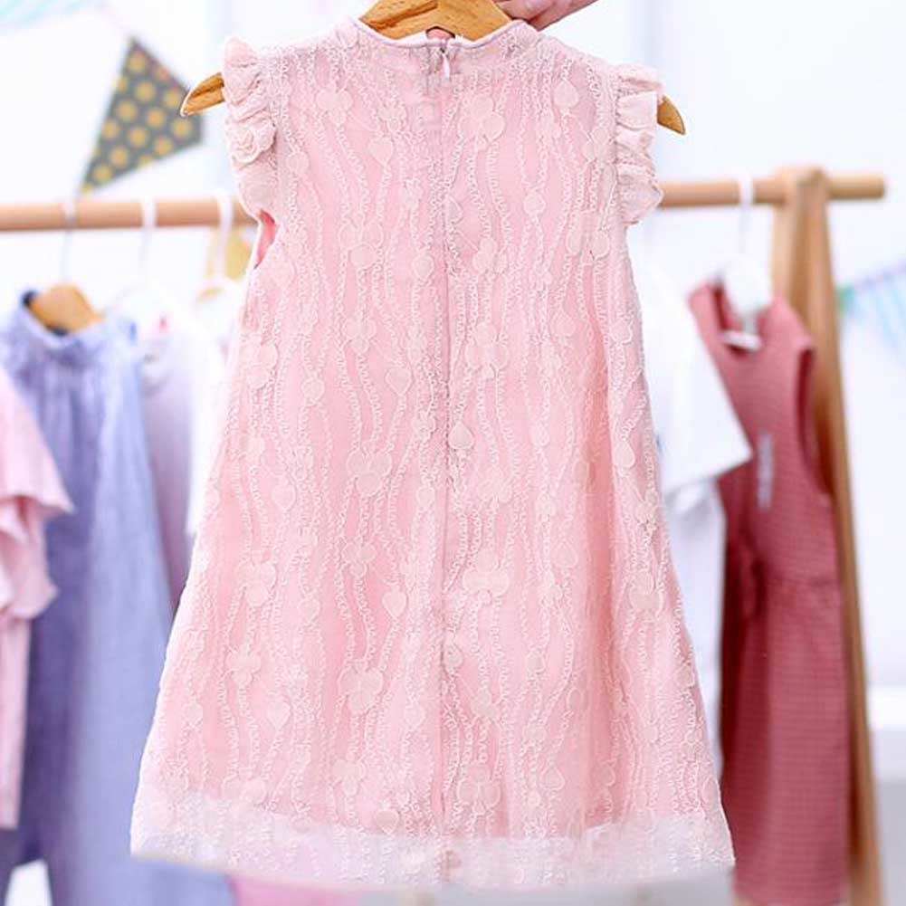 Pink Summer Girls' Dress Ruffle Sleeve Chinese Style Cheongsam Dress Lace Princess Dress