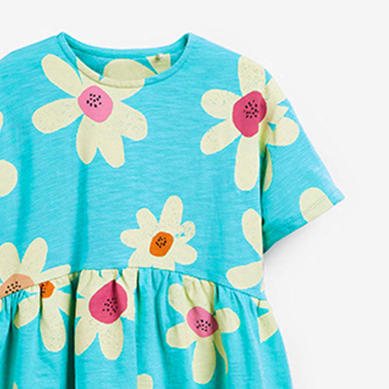 Baby Girl Floral Print Pattern Round Neck Cotton Dress