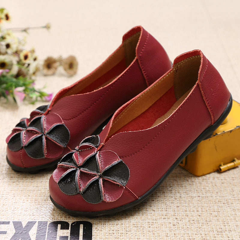 2022 New Flats Women Shoes Mocasines Genuine Leather Loafers Slip on Womens Flat Shoes Flowers Design Female Shoes Plus Size 44