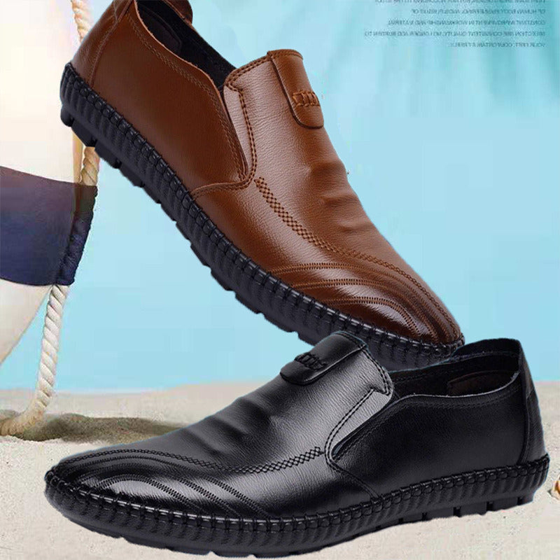 Men's Business Dress Shoes 2022 Spring Casual Leather Shoes Korean Peas Shoes Soft Bottom Slip-on Single Shoes Man Driving Shoes