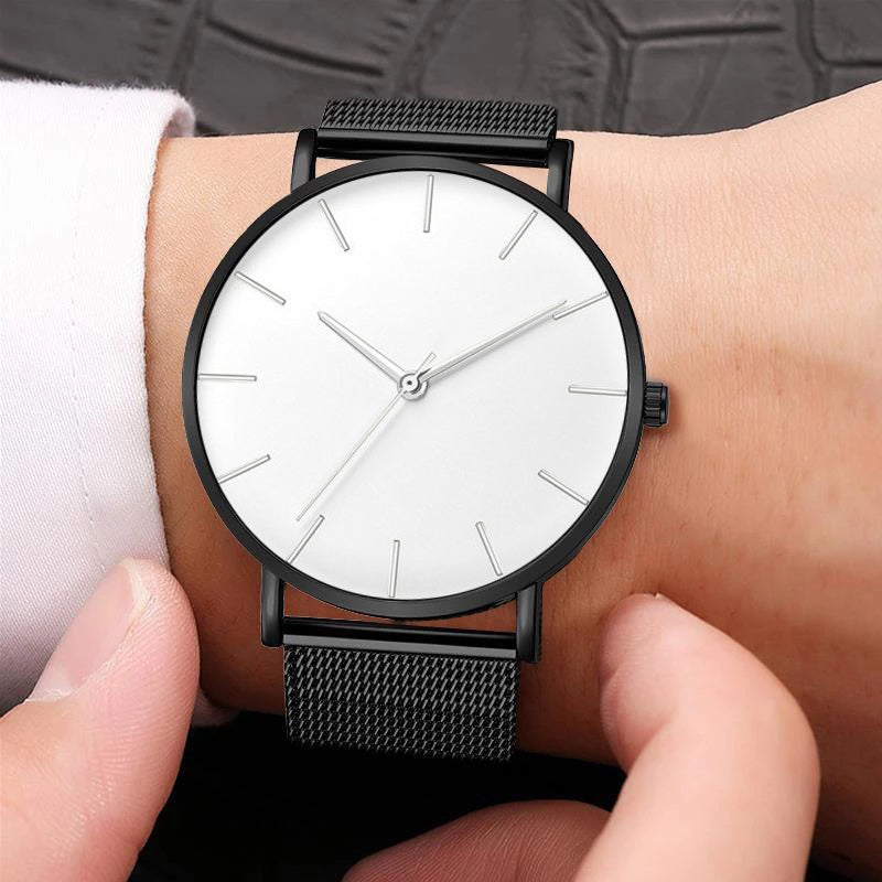 Fashion Minimalist Mens Ultra Thin Watches Simple Men Business Stainless Steel Mesh Belt Quartz Watch Casual Man Watch