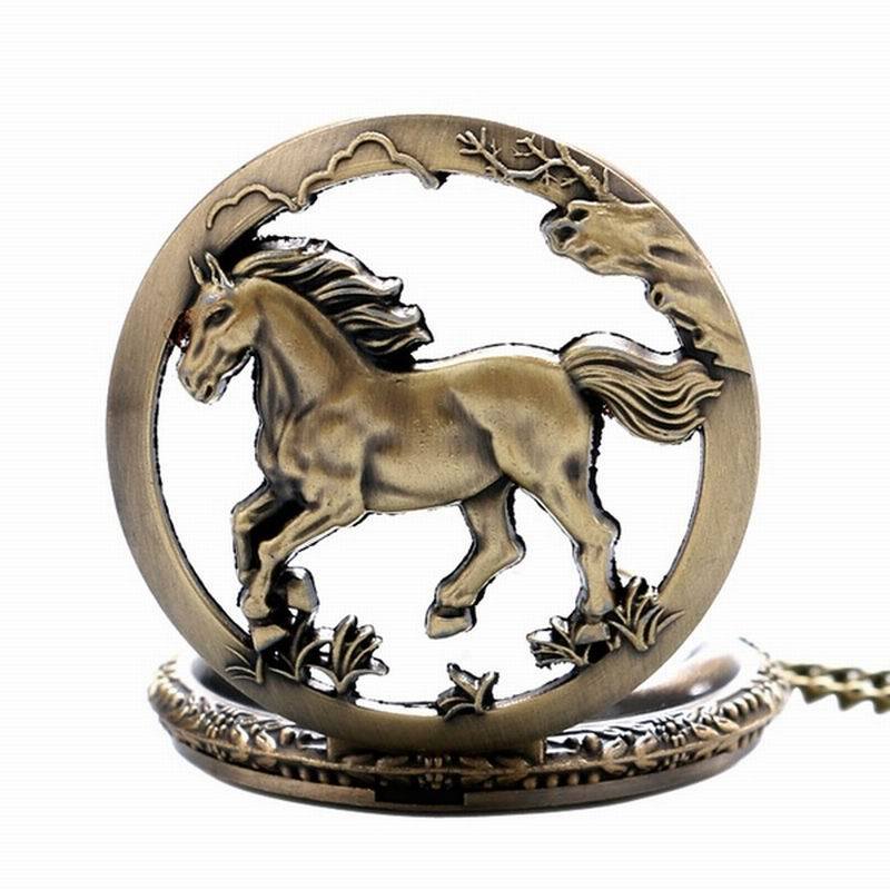 Vintage Animal Horse Pocket Watch Hollow Mens Elegant Pocketwatch With Chain Masculino Relogio Dad's Gift Clock Retro