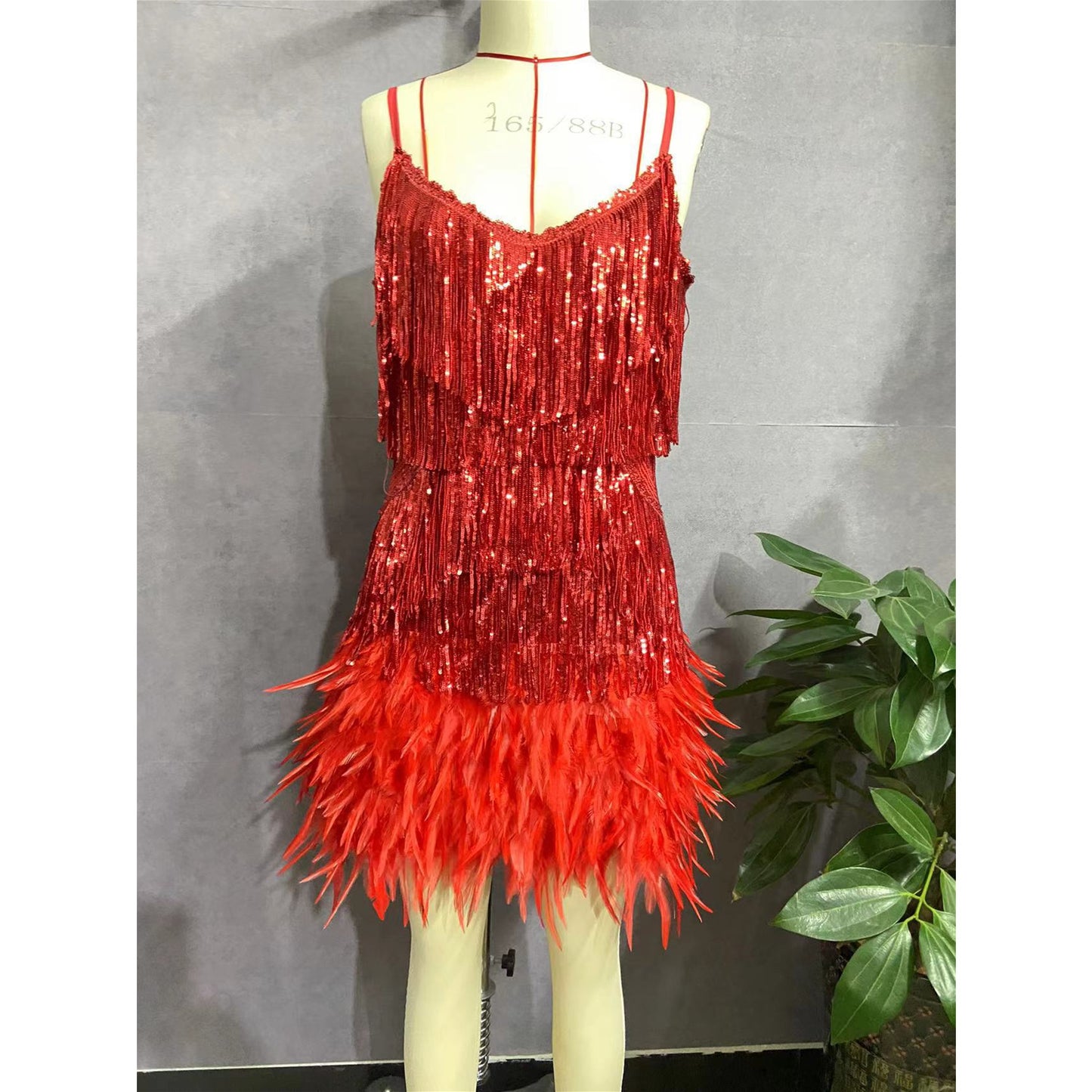 Summer Women Girl Mini Sling Evening Dress Fringed Dress Elegant Sexy Slim Fit Fashion Tassel Sequin Feather Stitching Short Skirt Back Zipper