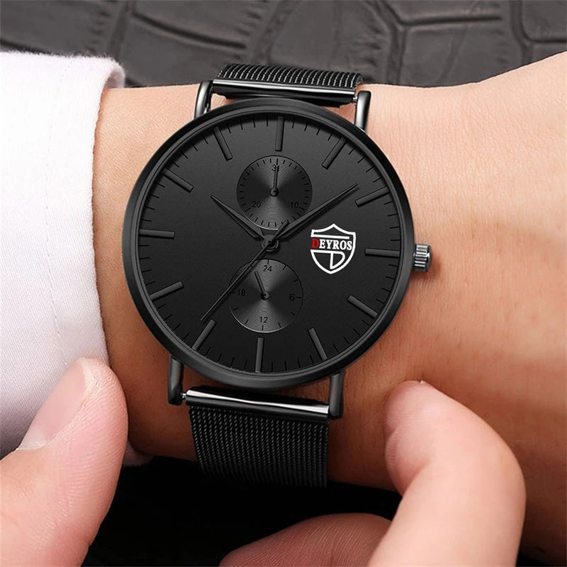 reloj hombre 2023 Mens Fashion Ultra-thin Watches Men Business Casual Stainless Steel Mesh Belt Quartz Watch