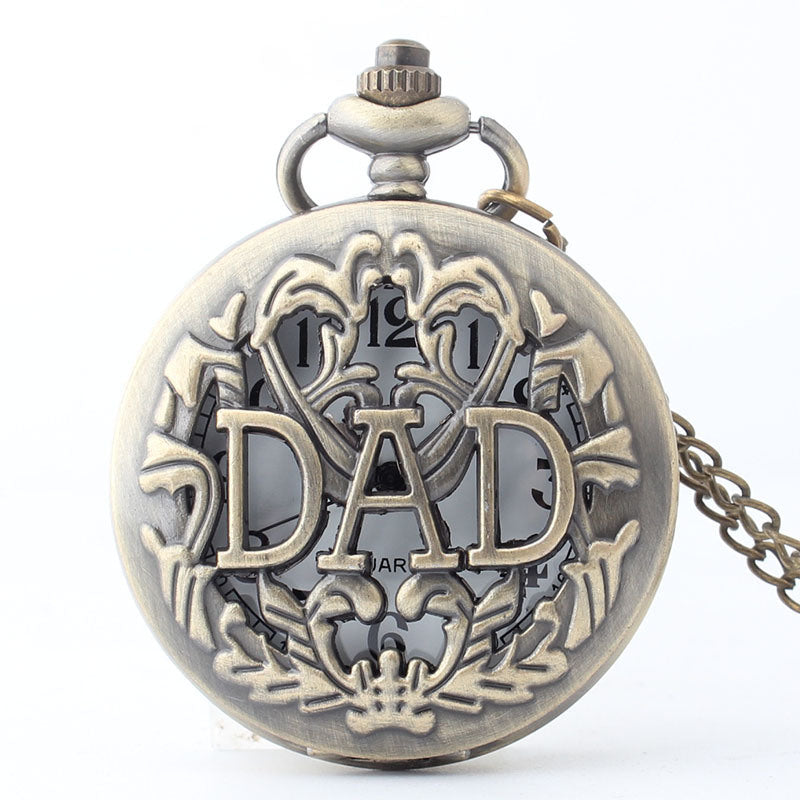 New Dad's Gifts Pocket Watch Mens Bronze Big Size DAD Male Quartz Watch With Chain Necklace Hombre Saati Masculino Relogio