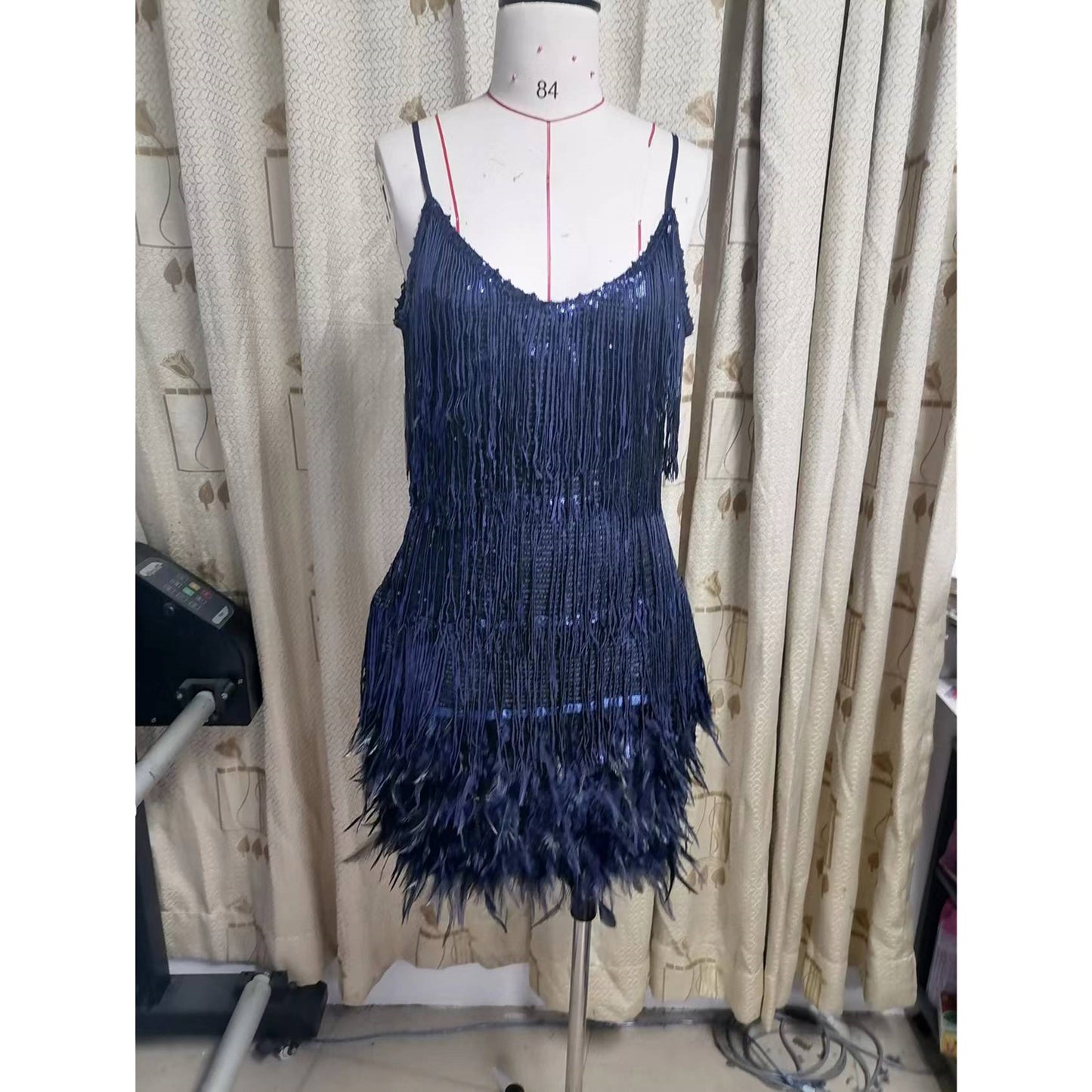 Summer Women Girl Mini Sling Evening Dress Fringed Dress Elegant Sexy Slim Fit Fashion Tassel Sequin Feather Stitching Short Skirt Back Zipper