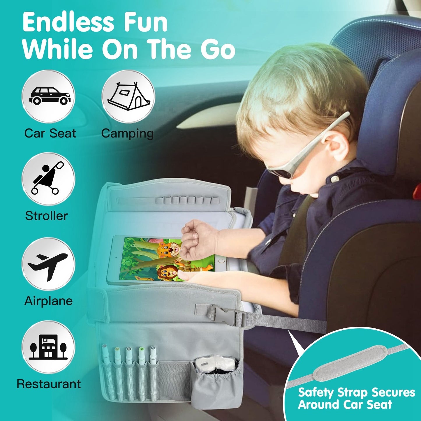 Kids Travel Tray Toddler Car Seat Lap Tray Kids Road Trip Table Tray