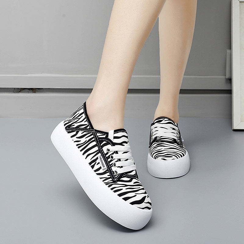 Designer Women Canvas Shoes Solid Leopard Sneakers Breathable Casual Shoes Woman Flats Spring Lace Up Round Toe Women Flat Shoes