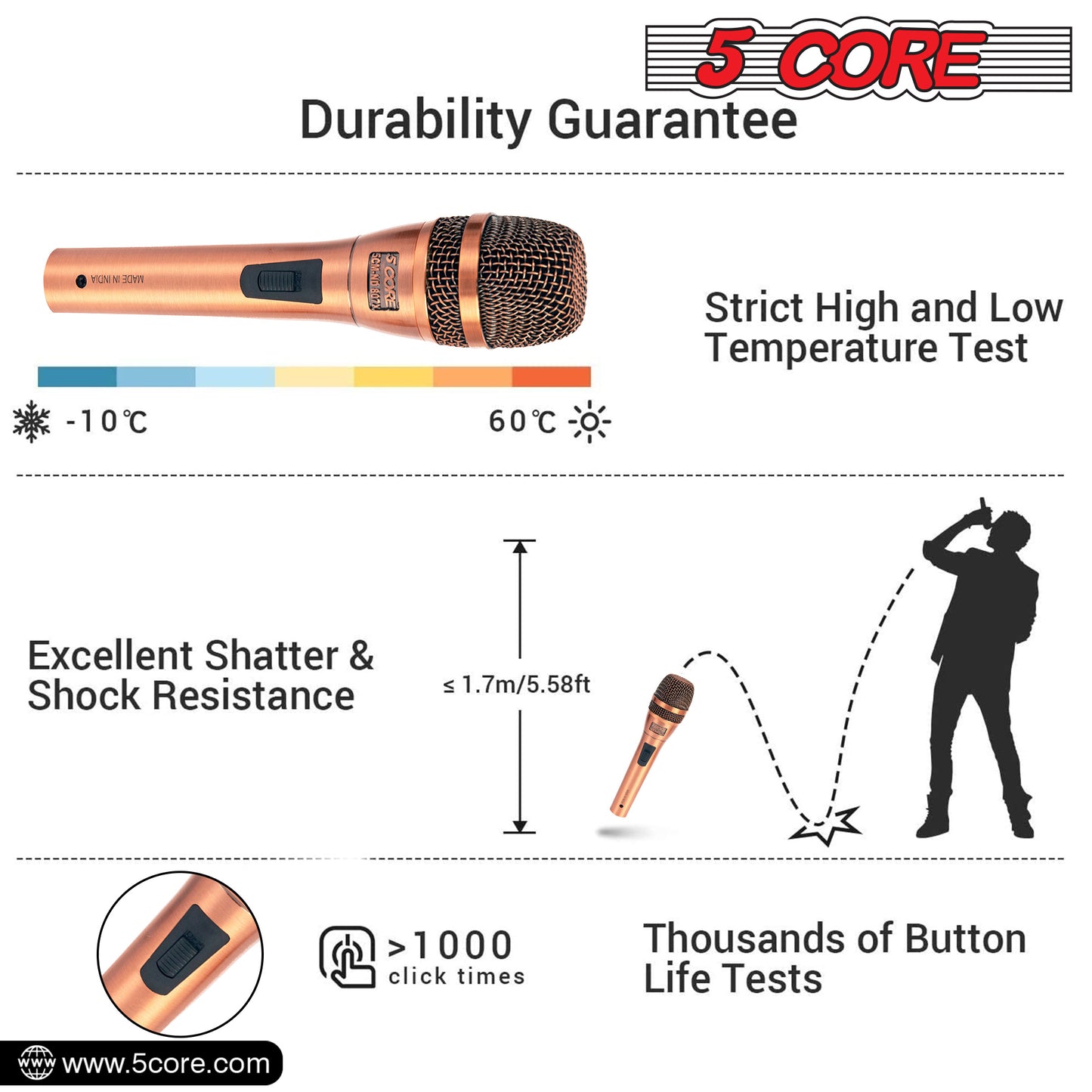 Professional Dynamic Vocal Microphone Neodymium Cardioid Unidirectional Handheld Mic for Speakers Karaoke W/Steel Mesh Grille Metal ON/Off Switch 16ft Detachable Cable+Clip+Carry Case-ND-807 CoppereX