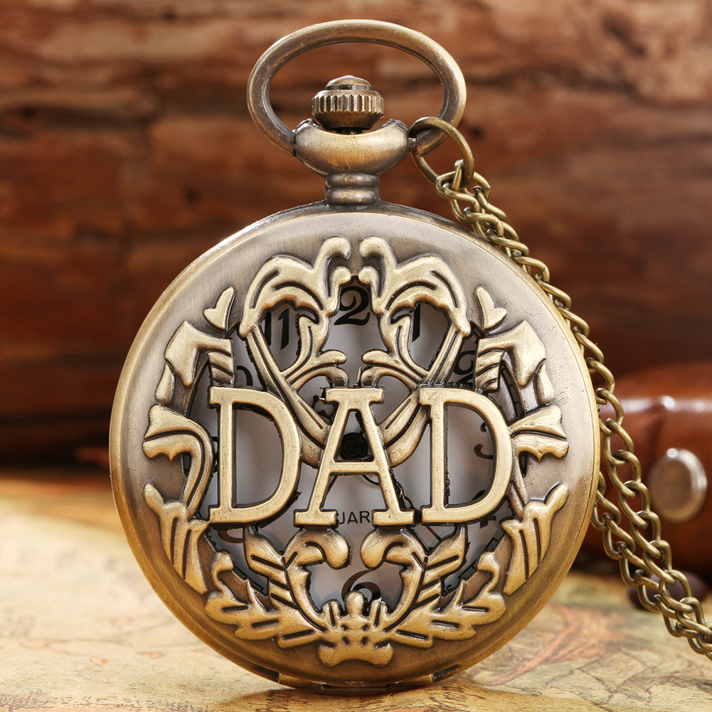 New Dad's Gifts Pocket Watch Mens Bronze Big Size DAD Male Quartz Watch With Chain Necklace Hombre Saati Masculino Relogio