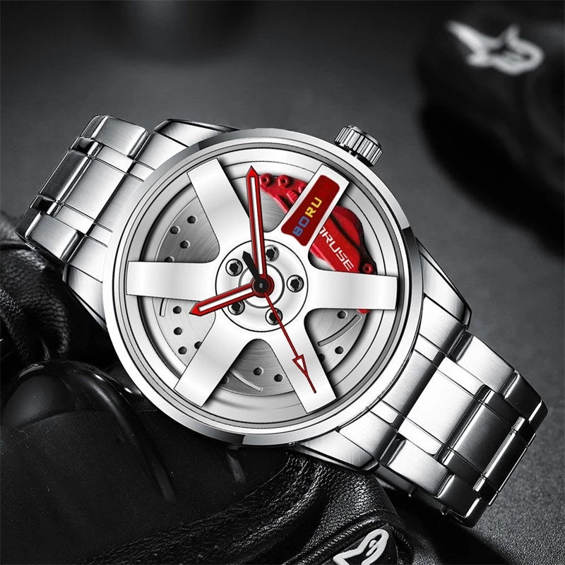 Fashion Luxury Mens Car Wheel Watches Man Business Stainless Steel Waterproof Watch for Men Casual Luminous Quartz Wristwatch