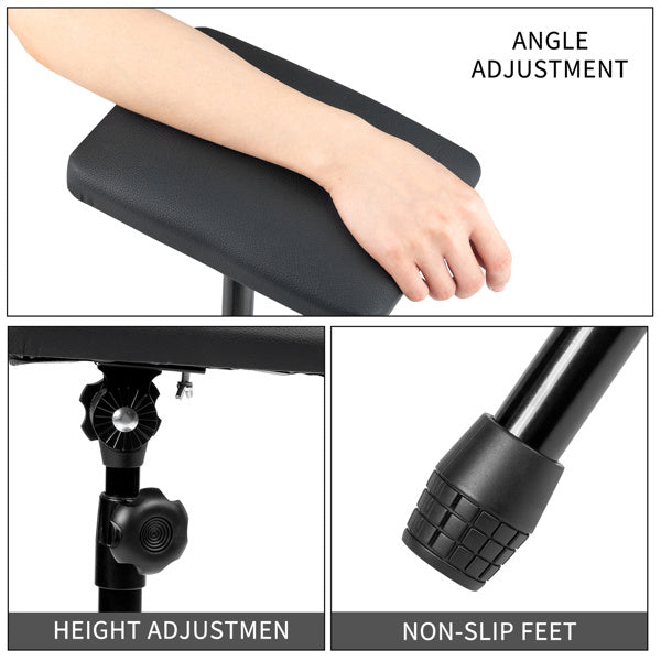 Tattoo Armrest Stand Tripod Foldable Tattoo Arm Leg Rest Stand Adjustable Height and Tilt Black Leather Pad