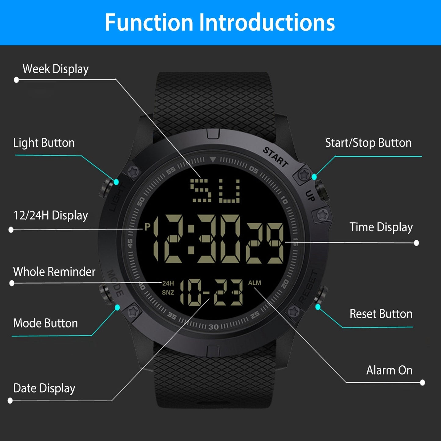 Men's Digital Sports Watch Water-Resistant Military Wrist Watch w/ LED Backlight