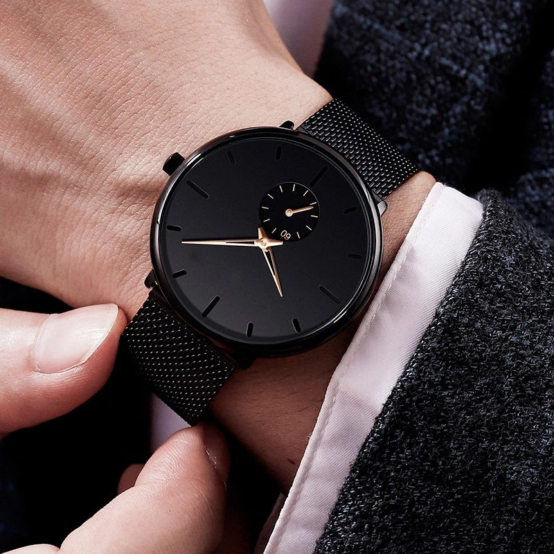 Mens Fashion Minimalist Watches Men Business Casual Quartz Watch Simple Male Stainless Steel Mesh Band Clock reloj hombre