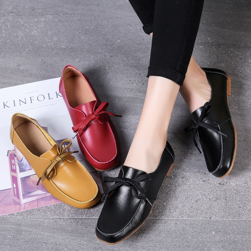 Genuine Leather Women Shoes Soft Woman Boat Shoes Woman Flats Shoes Designer Ladies Loafers Non-Slip Rubble Sole Zapatos Mujer