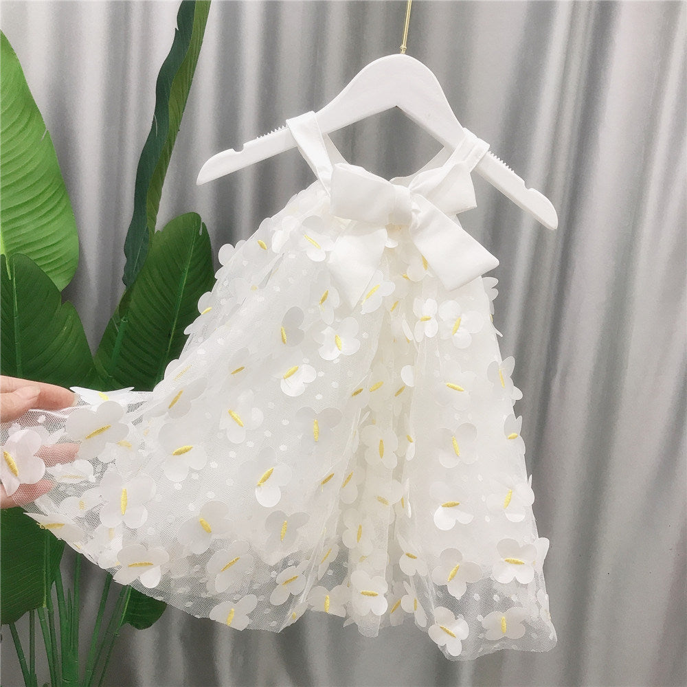 Girl Baby Mesh Tulle Dress Butterfly Bowknot Chiffon Fairy Princess Skirt with Lining Summer Children Fashion Casual Formal Soft