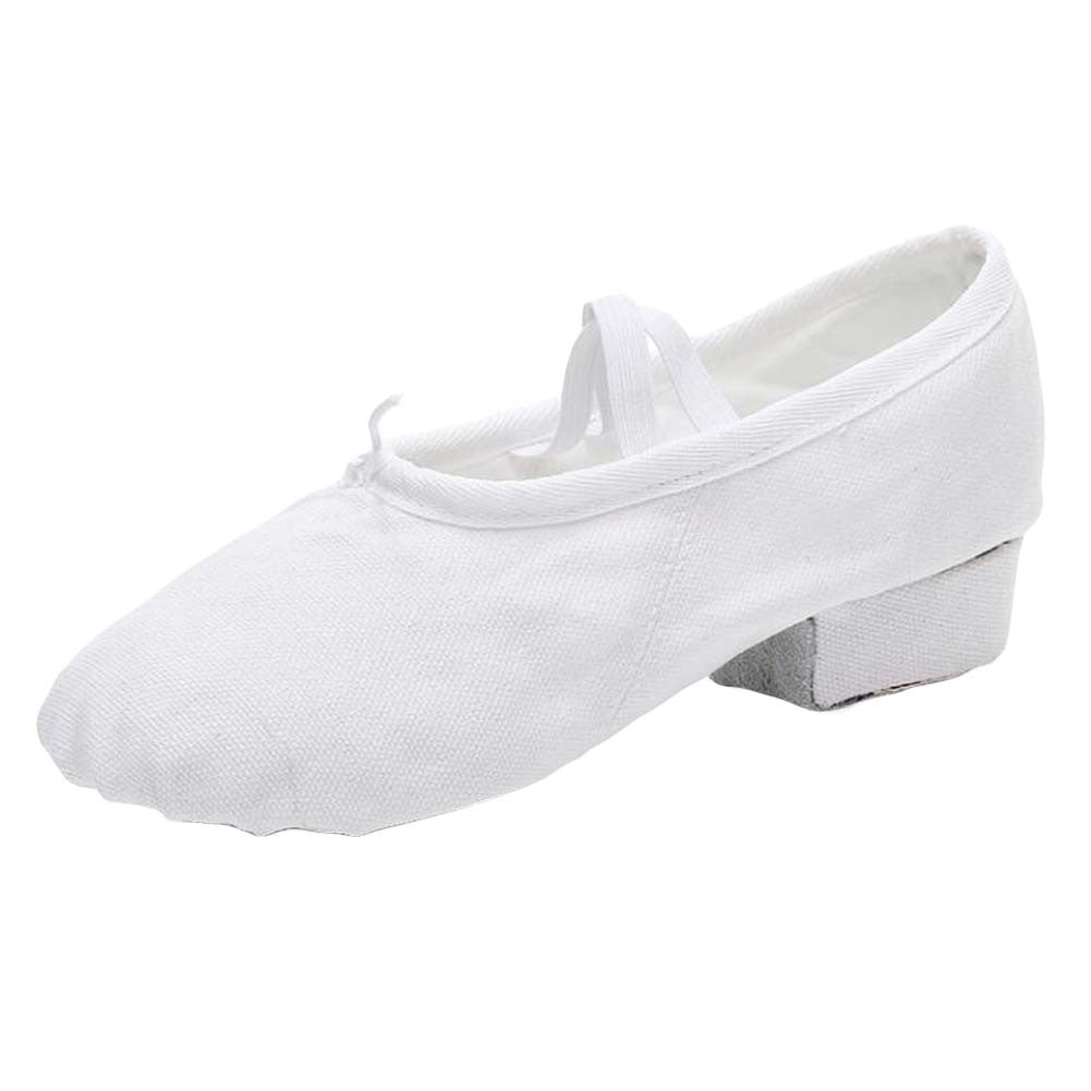 Women Ballroom Dance Shoes Low Heel Canvas Ballet Shoes Latin Dance Class, White