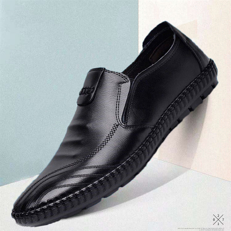 Men's Business Dress Shoes 2022 Spring Casual Leather Shoes Korean Peas Shoes Soft Bottom Slip-on Single Shoes Man Driving Shoes