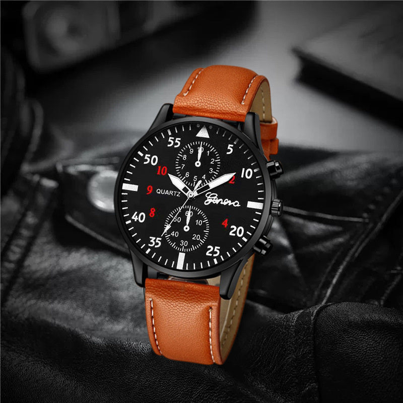 New Mens Watches Luxury Bracelet Set Fashion Business Brown Leather Quartz Wrist Watch for Men Gift Set relogio masculino