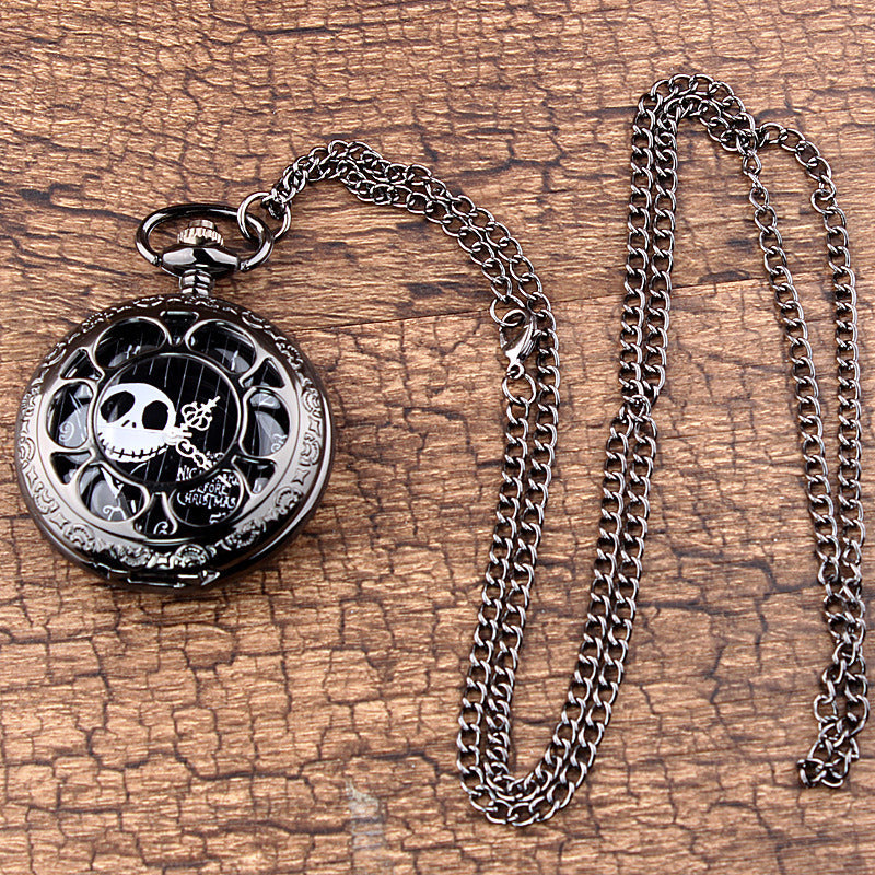 Vintage Skeleton Nightmare Before Christmas Pocket Watch With Chain Necklace For Boys Women Mens Pocket Watch Birthday Valentines Gift