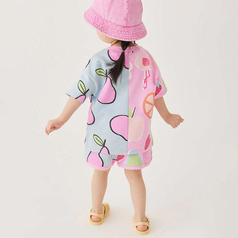 Baby Girl Fruit Pattern Colorblock Design Summer Clothing Sets