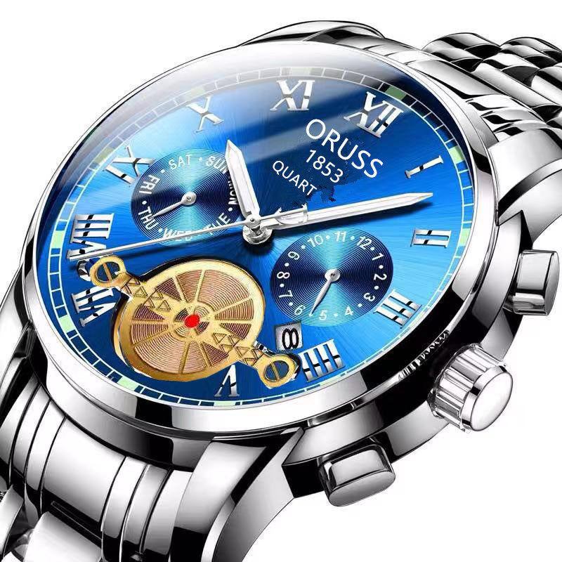 Luxury Fashion Mens Watches Luminous Waterproof Silver Stainless Steel Watch Men Date Calendar Business Quartz Wrist Watch