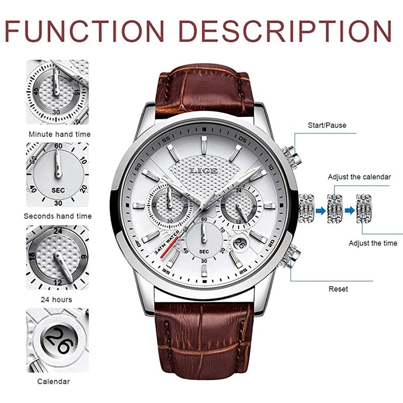 Watches Mens 2022 Top Brand Luxury Casual Leather Quartz Men's Watch Business Clock Male Sport Waterproof Date Chronograph