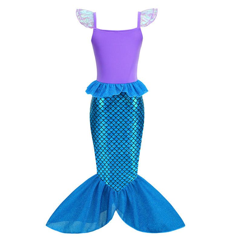 Little Girls Mermaid Costume Princess Dress up Pretend Play Halloween Cosplay Outfit