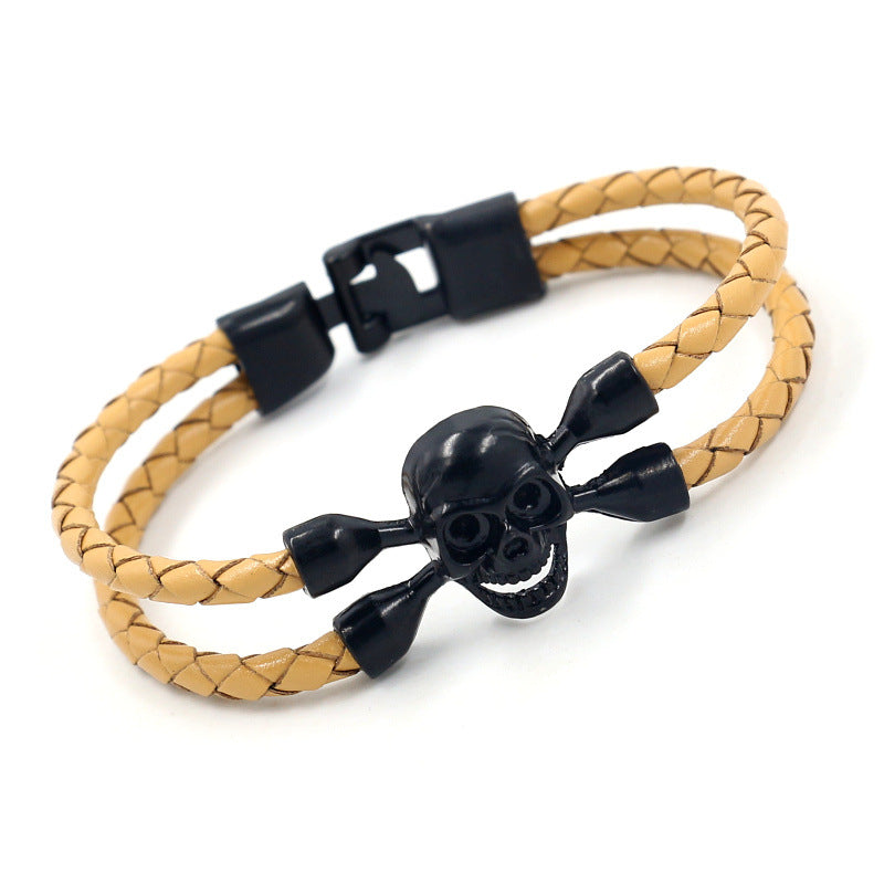 Cross-border Source Of New Electrophoresis Black Skull Cowhide Braided Bracelet