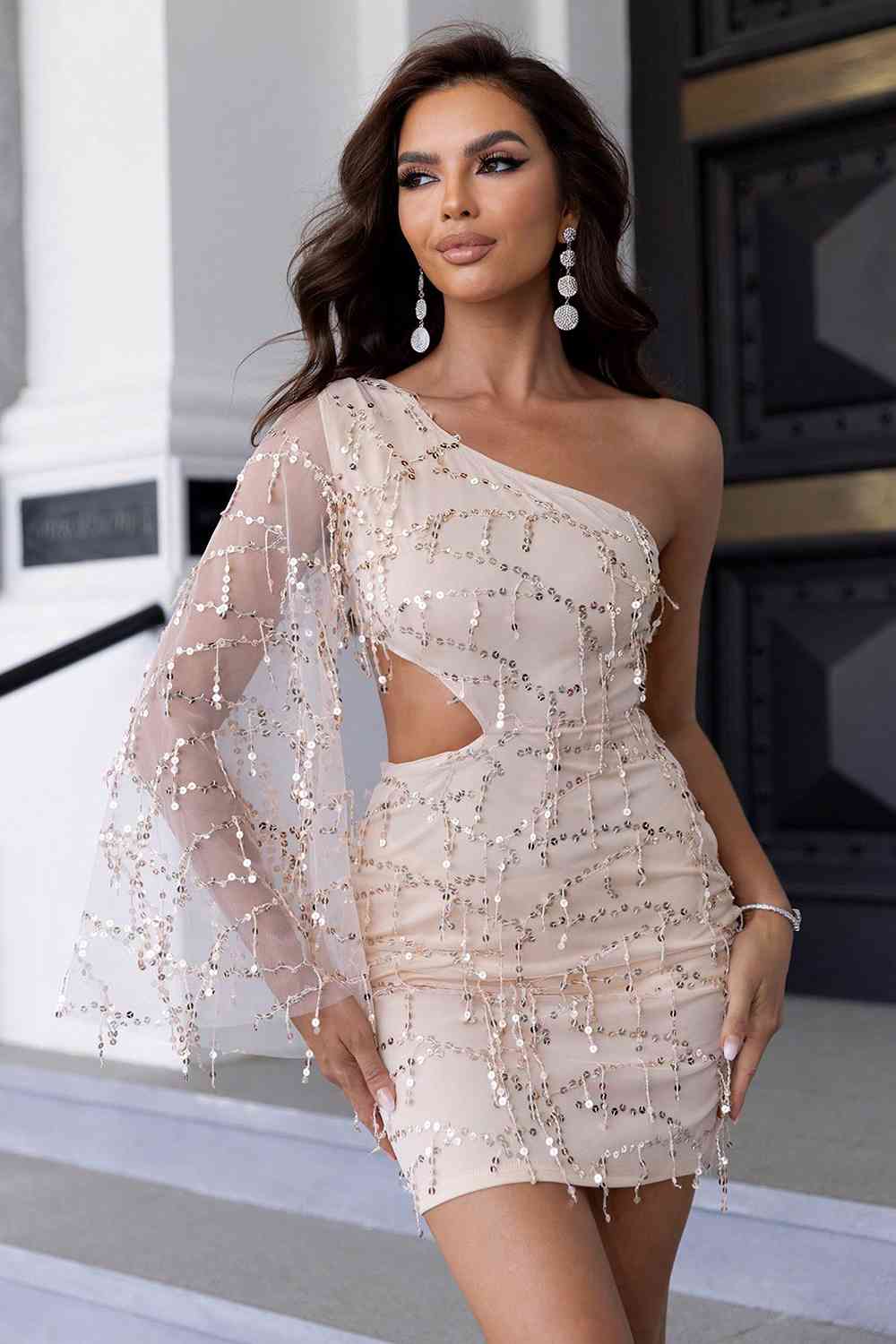 (Copy) Sequin Cutout One-Shoulder Dress