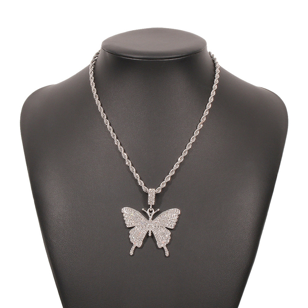 Butterfly Necklace Alloy Imitation Diamond Retro Personality Creative Clavicle Chain