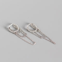 Multi-layer Chain Earrings With Geometric Round Beads And Tassels