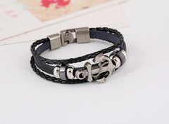 Vintage Cowhide Men's Hot-selling Popular Metal Anchor Leather Bracelet