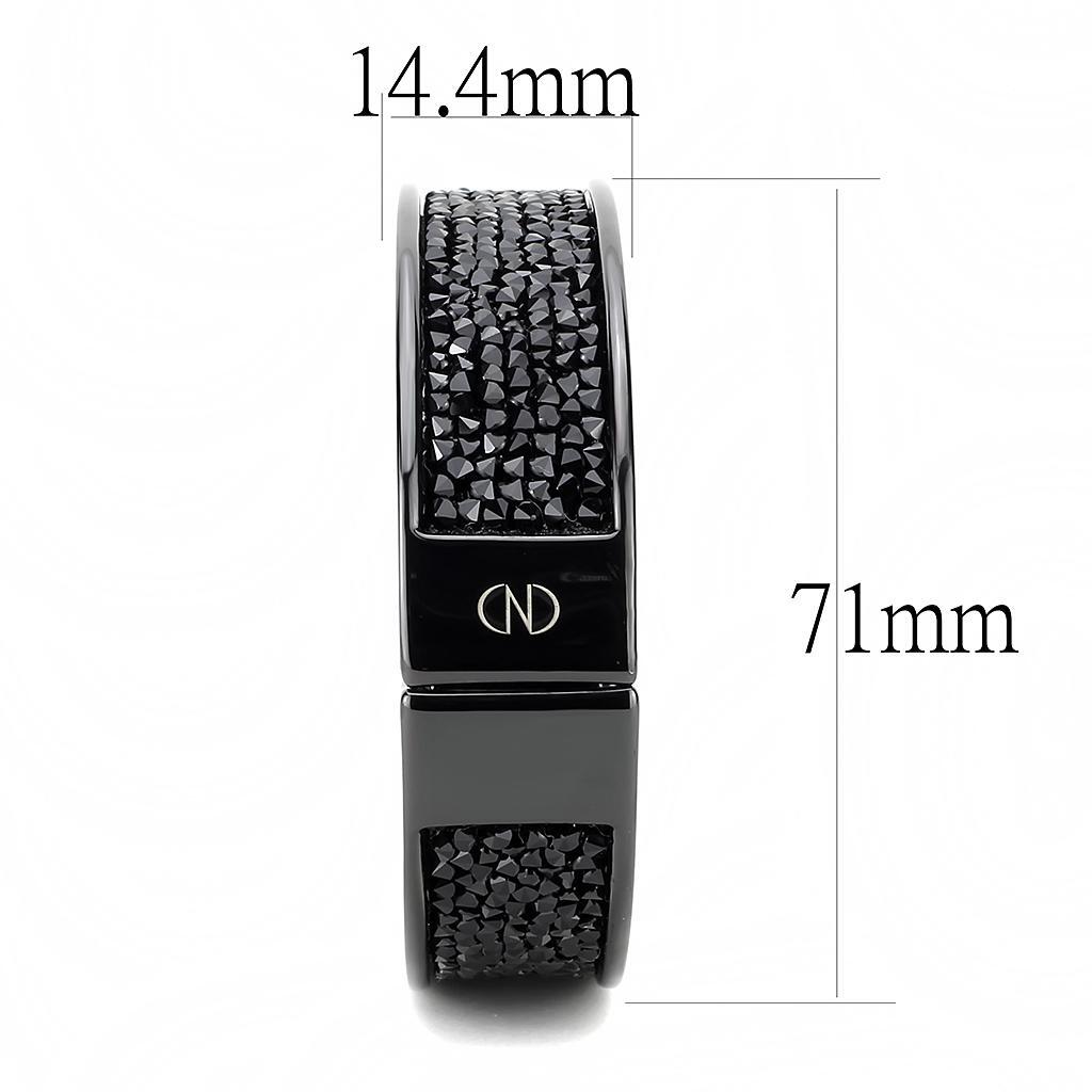 LO4286 - سوار نحاسي مطلي أيوني أسود (طلاء أيوني) مرصع بكريستال عالي الجودة باللون الأسود الداكن