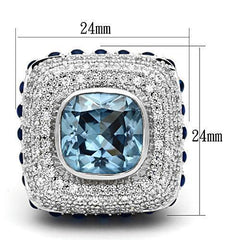 LOA861 - Rhodium Brass Ring with Synthetic Spinel in London Blue