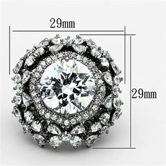 LOA874 - Ruthenium Brass Ring with AAA Grade CZ  in Clear