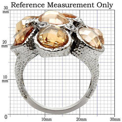 TK044 - High polished (no plating) Stainless Steel Ring with AAA Grade CZ  in Champagne