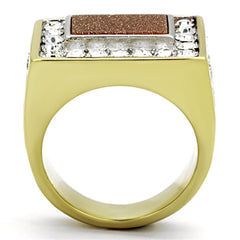 TK1194 - Two-Tone IP Gold (Ion Plating) Stainless Steel Ring with Synthetic Twinkling in Topaz