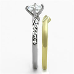 TK1280 - Two-Tone IP Gold (Ion Plating) Stainless Steel Ring with AAA Grade CZ  in Clear